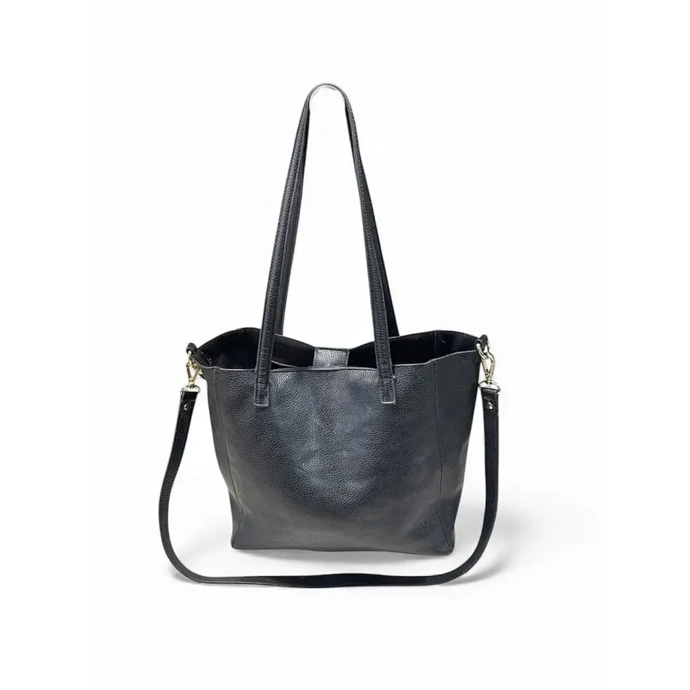 Steve Madden Black Leather Pebbled Tote + Matching Makeup Wristlet-Shoulder Bag